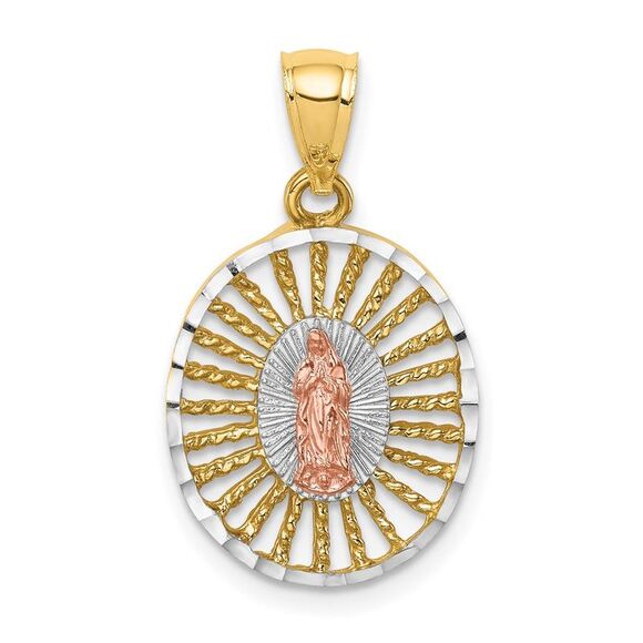 14k Yellow Gold Two-tone & White Rhodium Polished Guadalupe Pendant